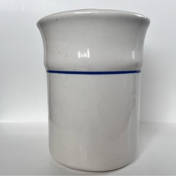 Vintage Crock Wooden Spoons Utensils Blue Cream - Picture 2 of 6